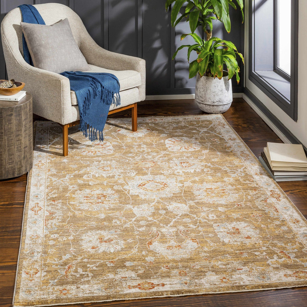 Castlegar Traditional Floral Design Brown And Ivory Area Rug - The Rug Decor