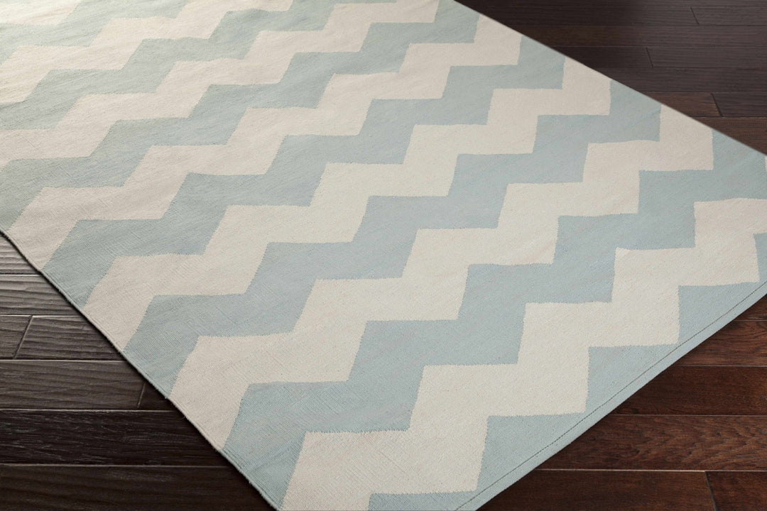 Caswell Chevron Geometrical Ivory And Blue Rug - The Rug Decor