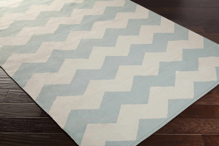 Caswell Chevron Geometrical Ivory And Blue Rug - The Rug Decor