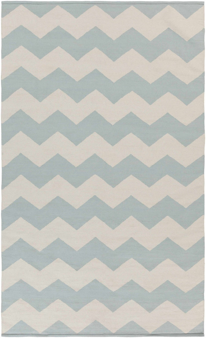 Caswell Chevron Geometrical Ivory And Blue Rug - The Rug Decor