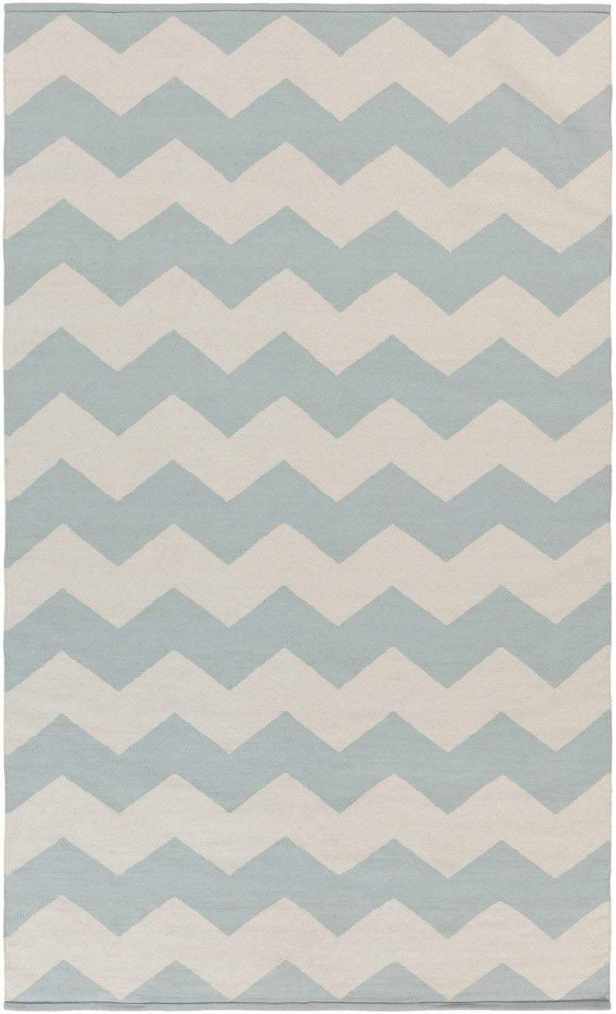 Caswell Chevron Geometrical Ivory And Blue Rug - The Rug Decor