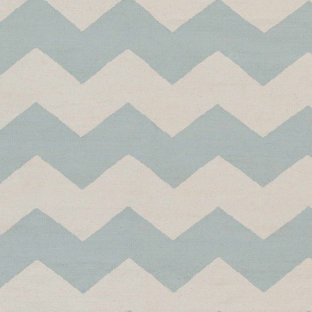 Caswell Chevron Geometrical Ivory And Blue Rug - The Rug Decor