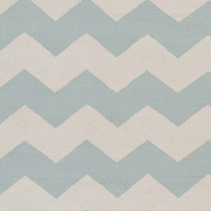 Caswell Chevron Geometrical Ivory And Blue Rug - The Rug Decor