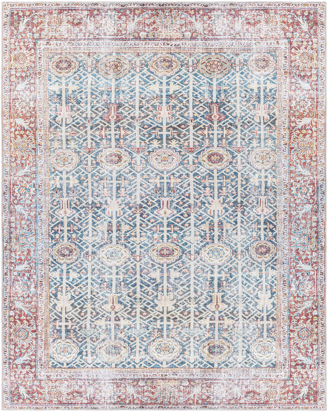 Catadupa Blue Traditional Style Distressed Washable Area Rug