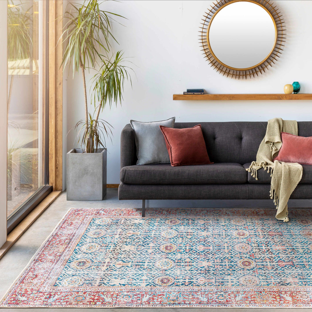 Catadupa Blue Traditional Style Distressed Washable Area Rug