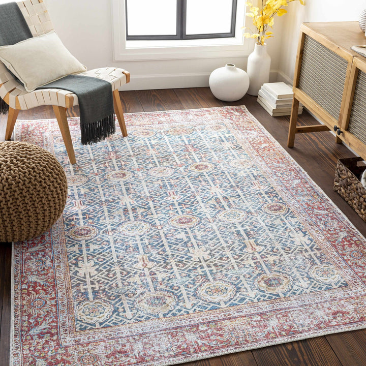 Catadupa Blue Traditional Style Distressed Washable Area Rug - The Rug Decor