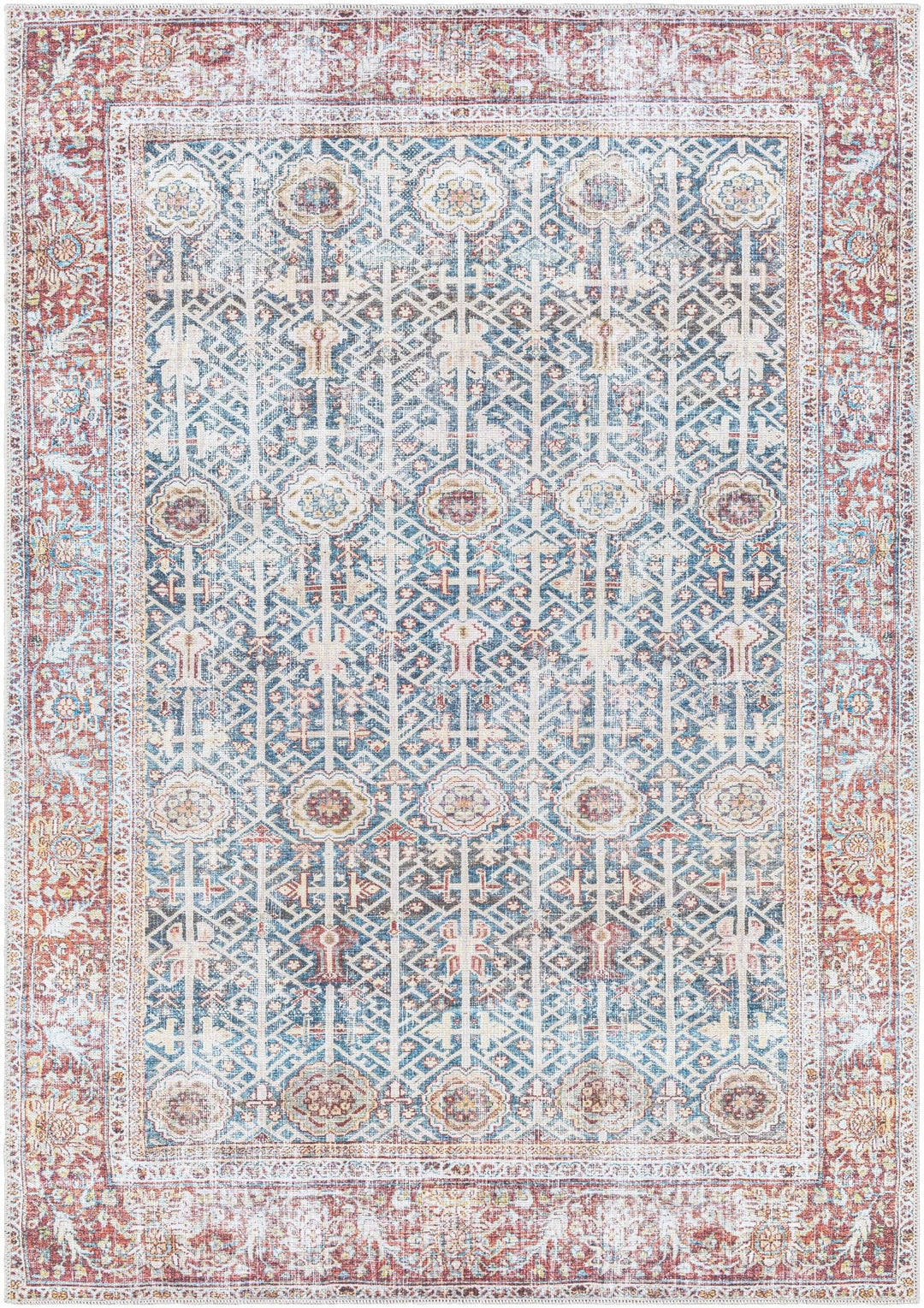 Catadupa Blue Traditional Style Distressed Washable Area Rug - The Rug Decor