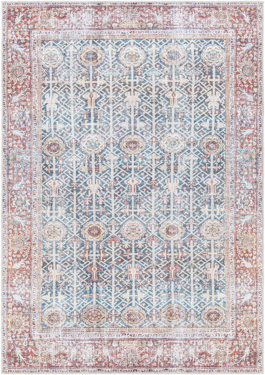 Catadupa Blue Traditional Style Distressed Washable Area Rug - The Rug Decor