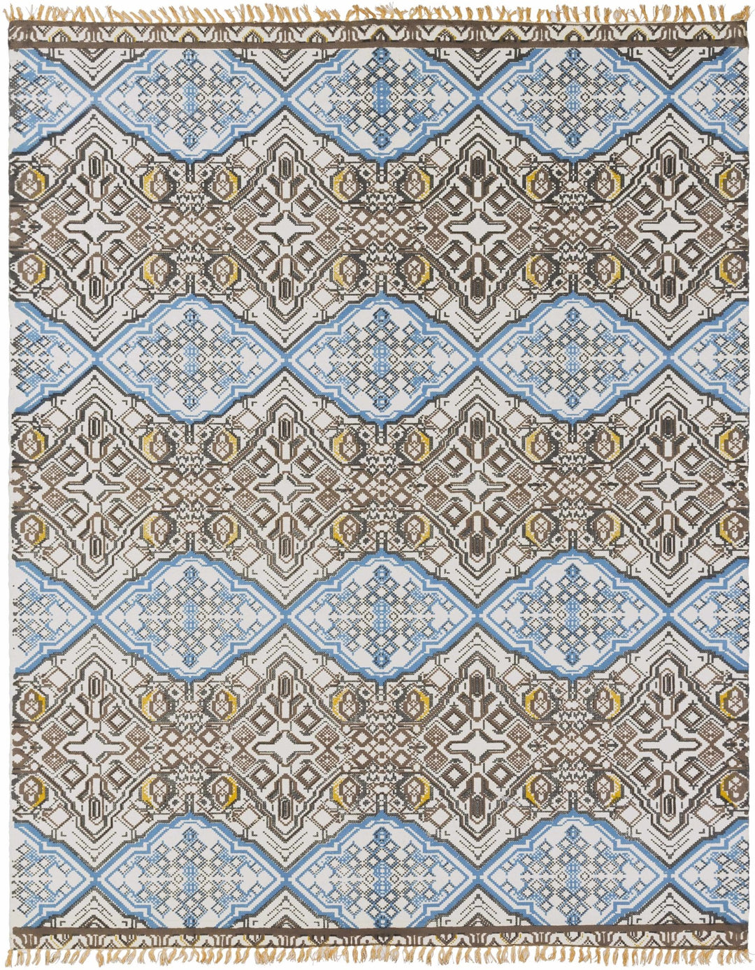 Catherine Contemporary Mustard And Blue Hand Woven Cotton Rug - The Rug Decor