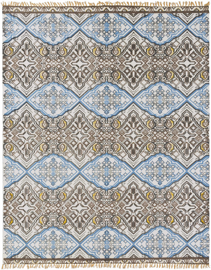 Catherine Contemporary Mustard And Blue Hand Woven Cotton Rug - The Rug Decor