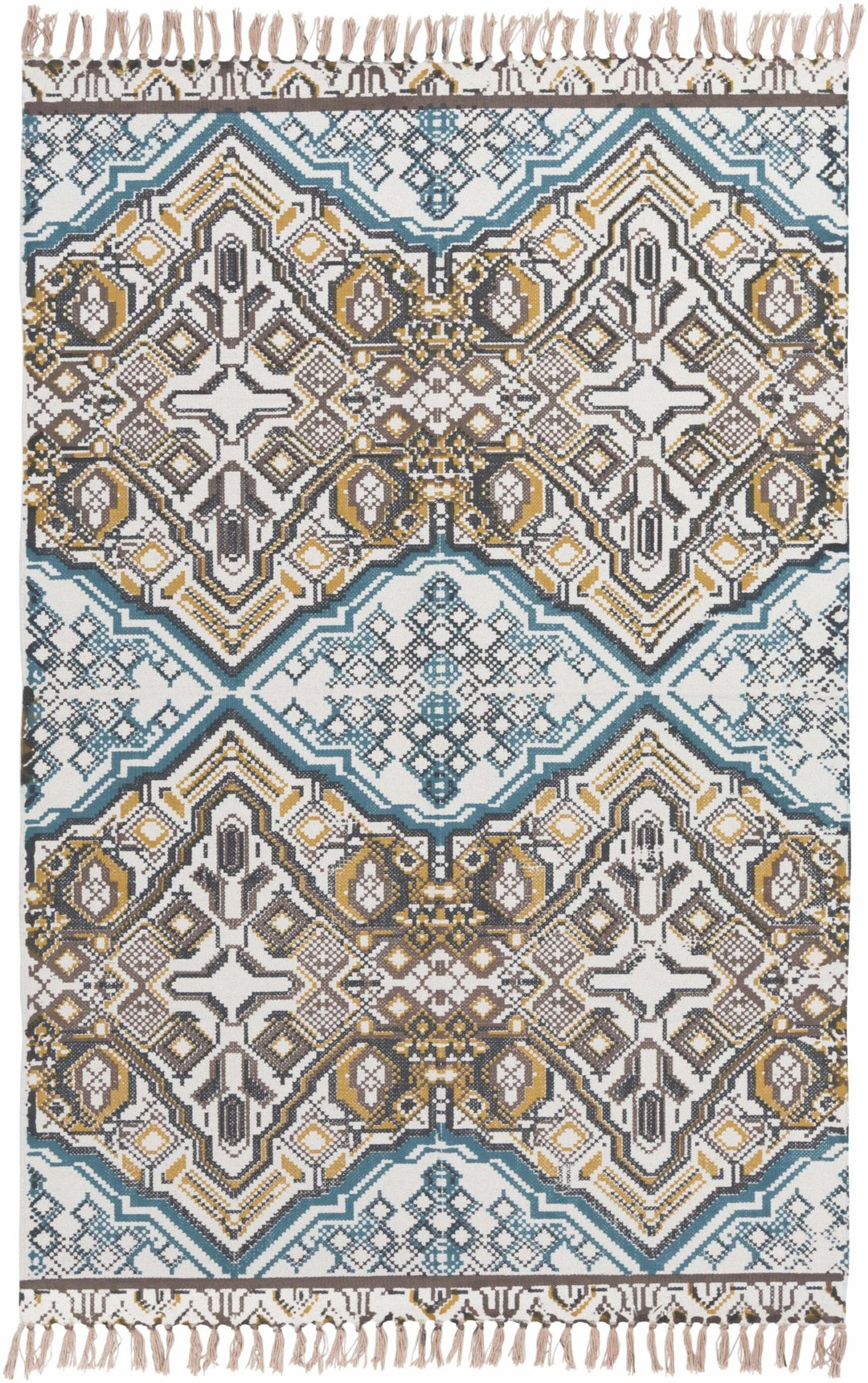Catherine Contemporary Mustard And Blue Hand Woven Cotton Rug - The Rug Decor