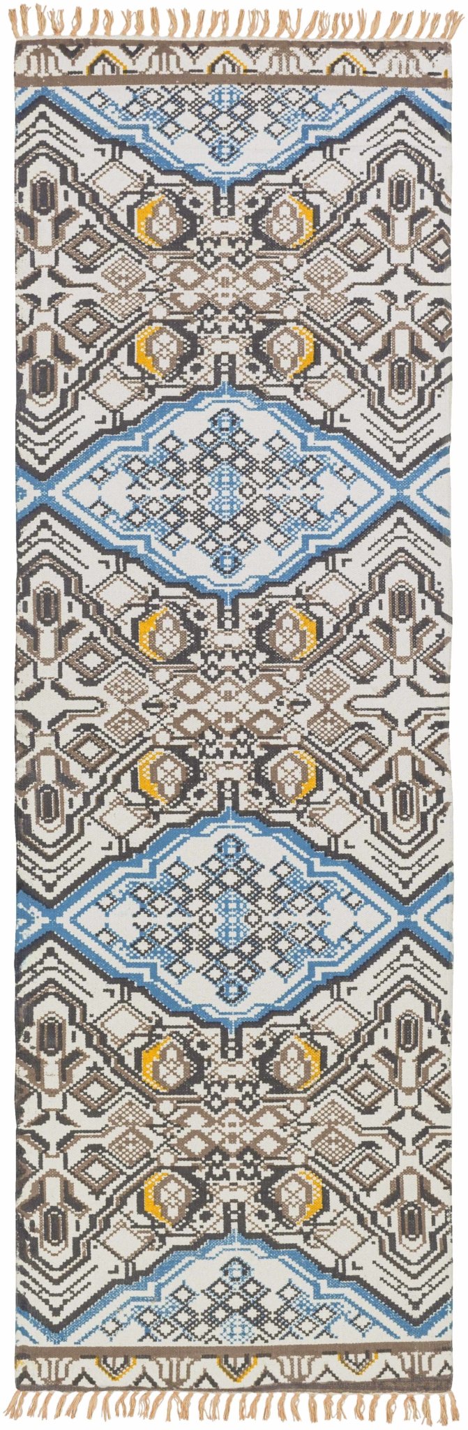Catherine Contemporary Mustard And Blue Hand Woven Cotton Rug - The Rug Decor