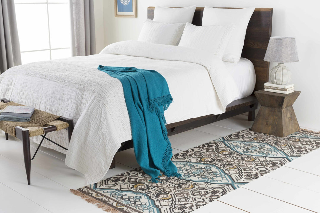 Catherine Contemporary Mustard And Blue Hand Woven Cotton Rug - The Rug Decor