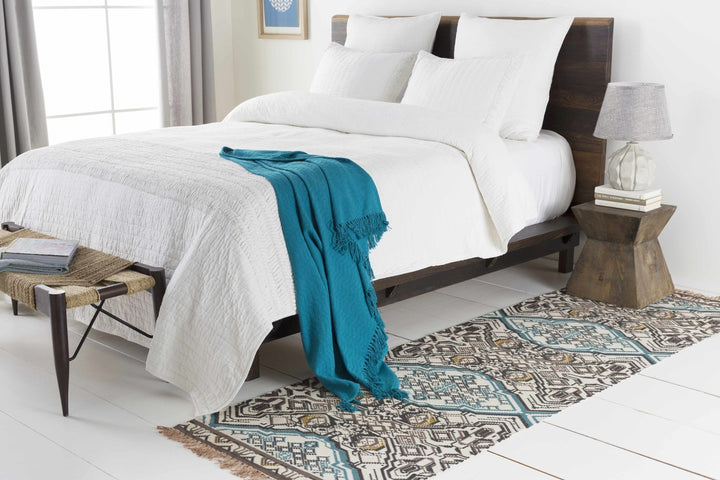 Catherine Contemporary Mustard And Blue Hand Woven Cotton Rug - The Rug Decor