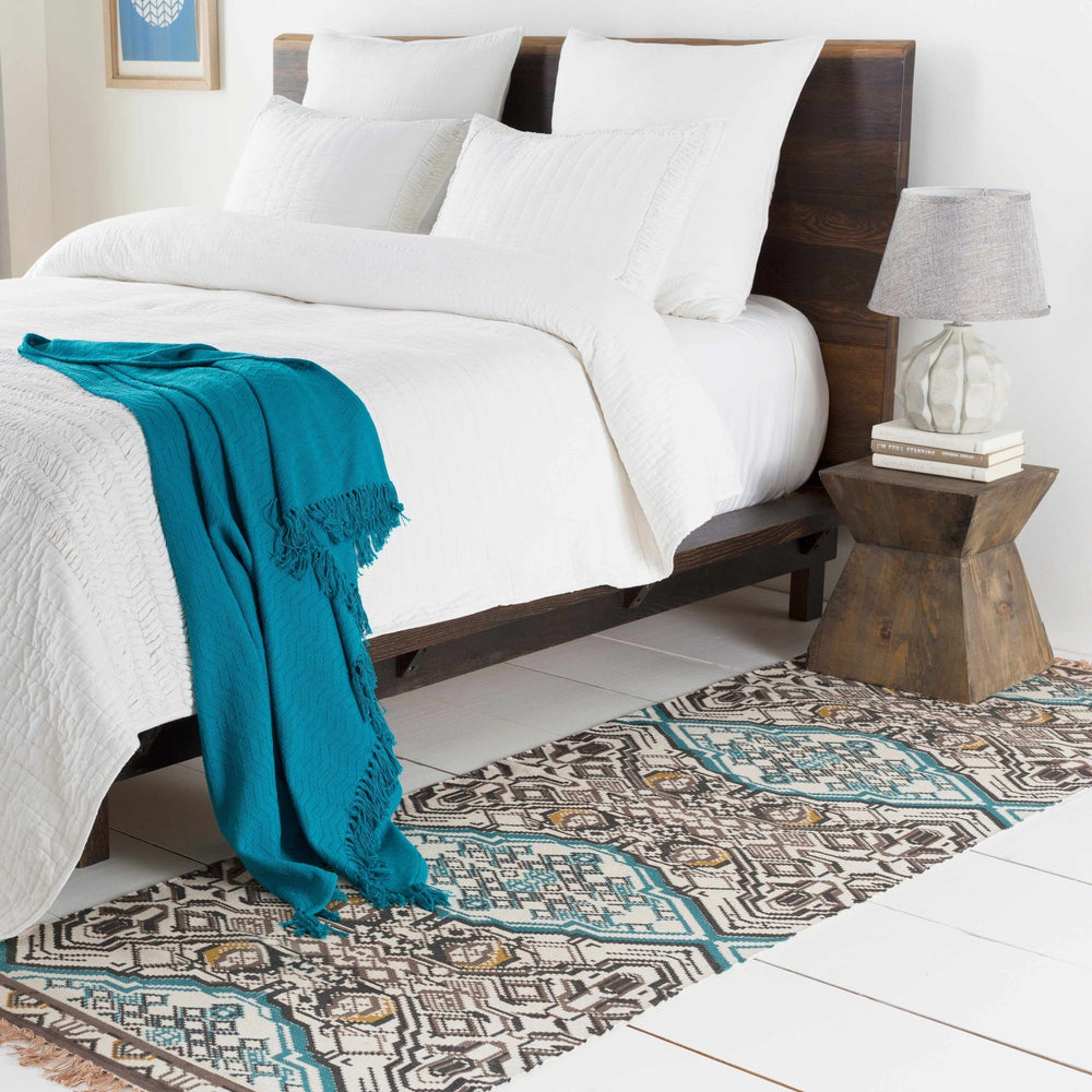 Catherine Contemporary Mustard And Blue Hand Woven Cotton Rug - The Rug Decor