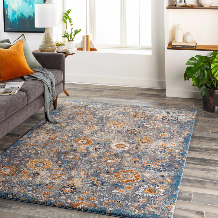 Cogan Traditional Style Gray And Blue Area Rug