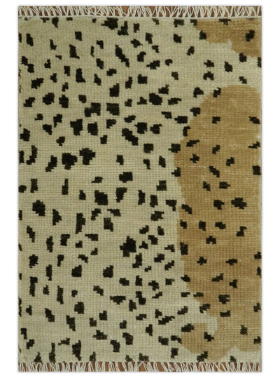 Chaia Dotted Beige, Camel and Charcoal Hand Knotted 2x3 wool area rug - The Rug Decor