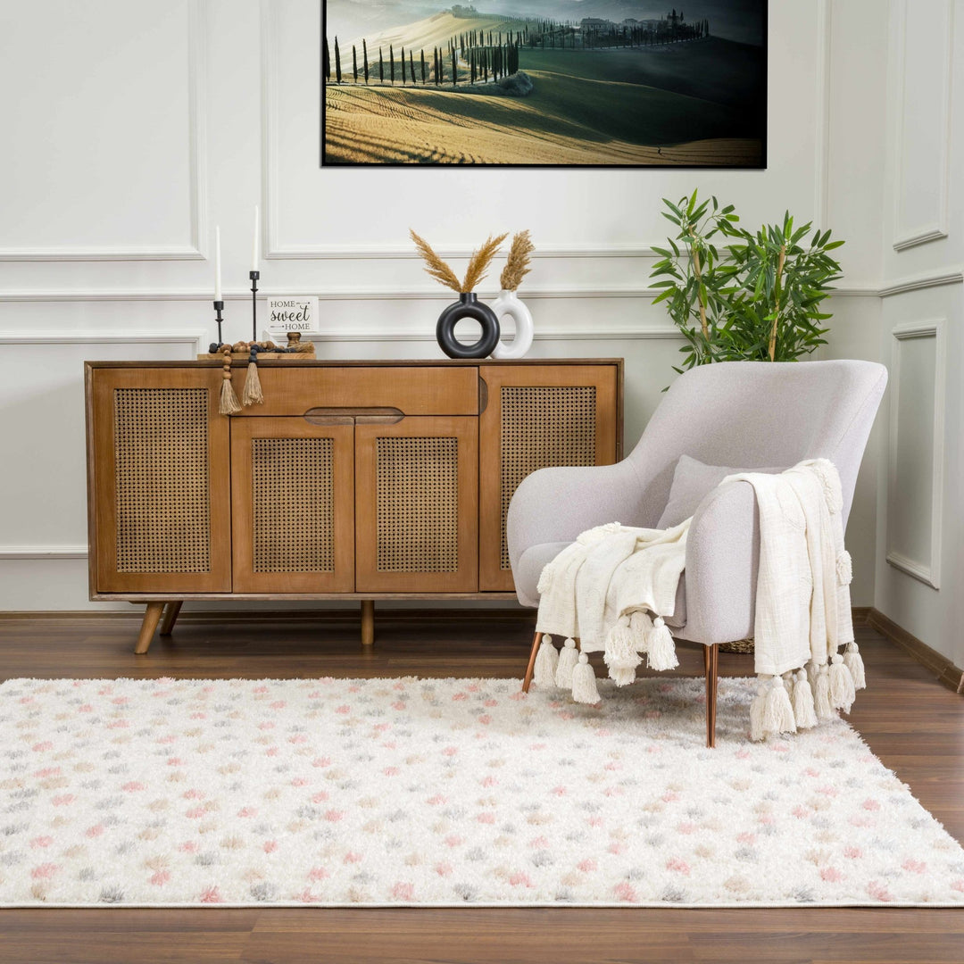 Chaia Dotted Beige, Rust, Blue and Olive Plush Pile Moroccan design Area Rug - The Rug Decor