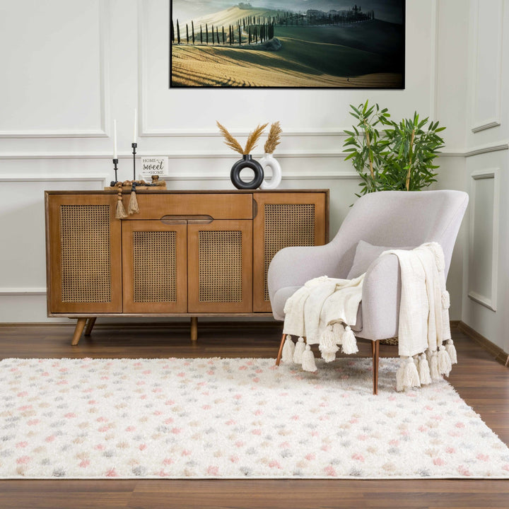 Chaia Dotted Beige, Rust, Blue and Olive Plush Pile Moroccan design Area Rug - The Rug Decor