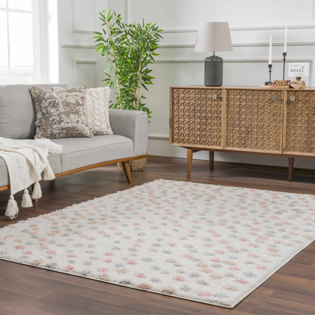 Chaia Dotted Beige, Rust, Blue and Olive Plush Pile Moroccan design Area Rug - The Rug Decor