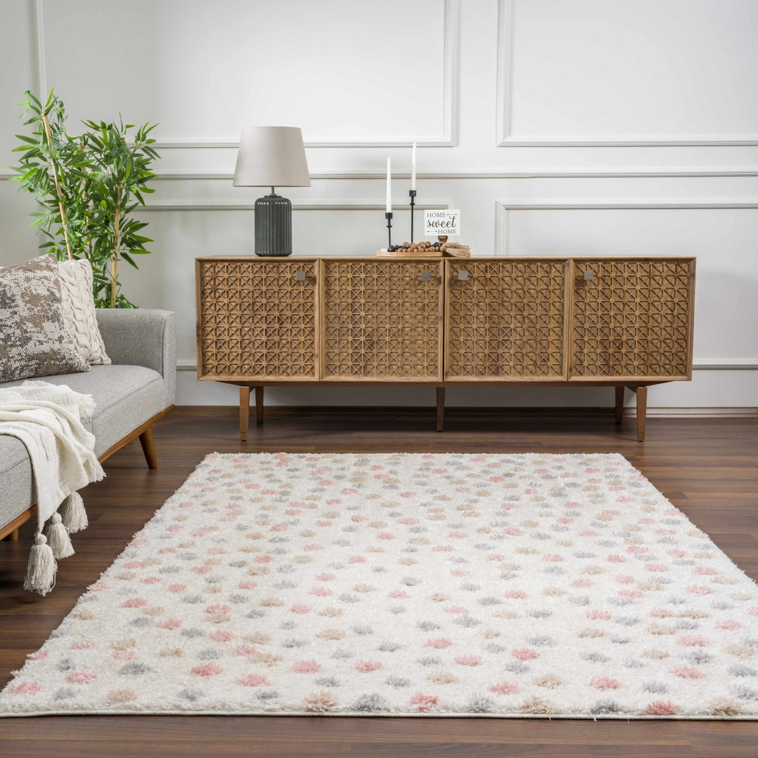 Chaia Dotted Beige, Rust, Blue and Olive Plush Pile Moroccan design Area Rug - The Rug Decor