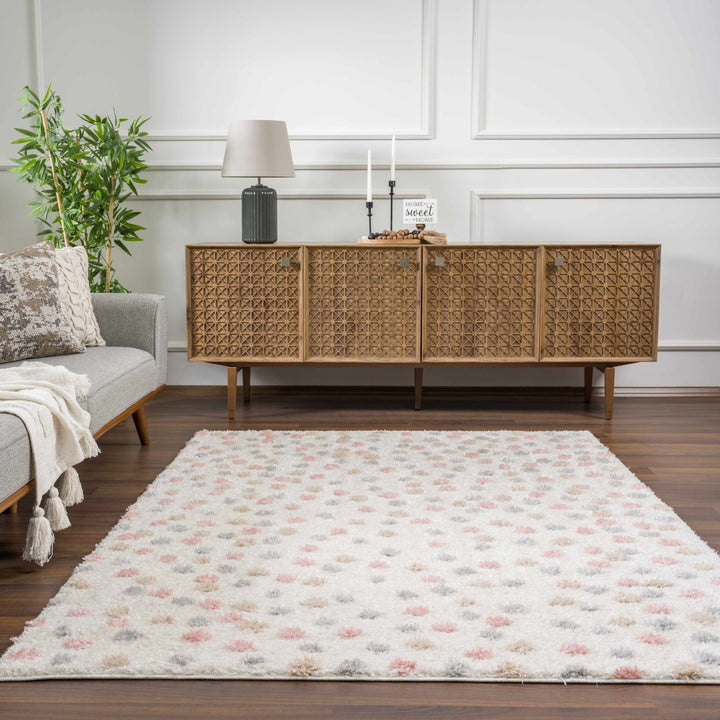 Chaia Dotted Beige, Rust, Blue and Olive Plush Pile Moroccan design Area Rug - The Rug Decor