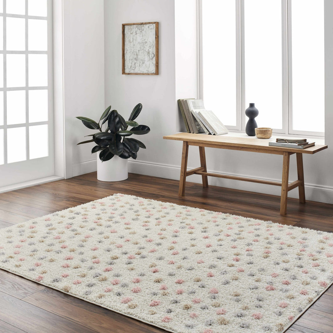 Chaia Dotted Beige, Rust, Blue and Olive Plush Pile Moroccan design Area Rug - The Rug Decor