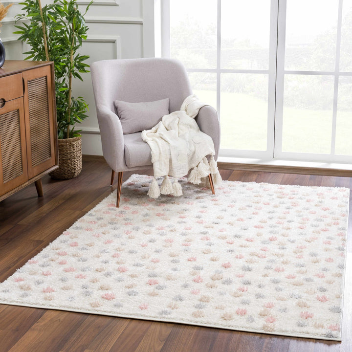 Chaia Dotted Beige, Rust, Blue and Olive Plush Pile Moroccan design Area Rug - The Rug Decor