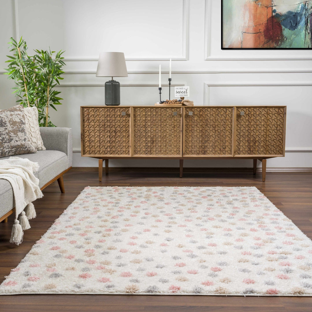 Chaia Dotted Beige, Rust, Blue and Olive Plush Pile Moroccan design Area Rug - The Rug Decor