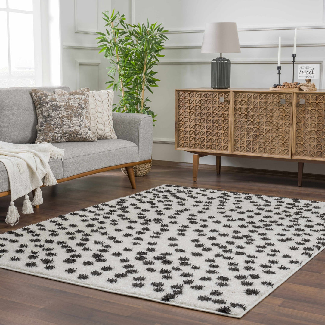 Chaia Dotted Contemporary Ivory and Black Plush Pile Area Rug - The Rug Decor