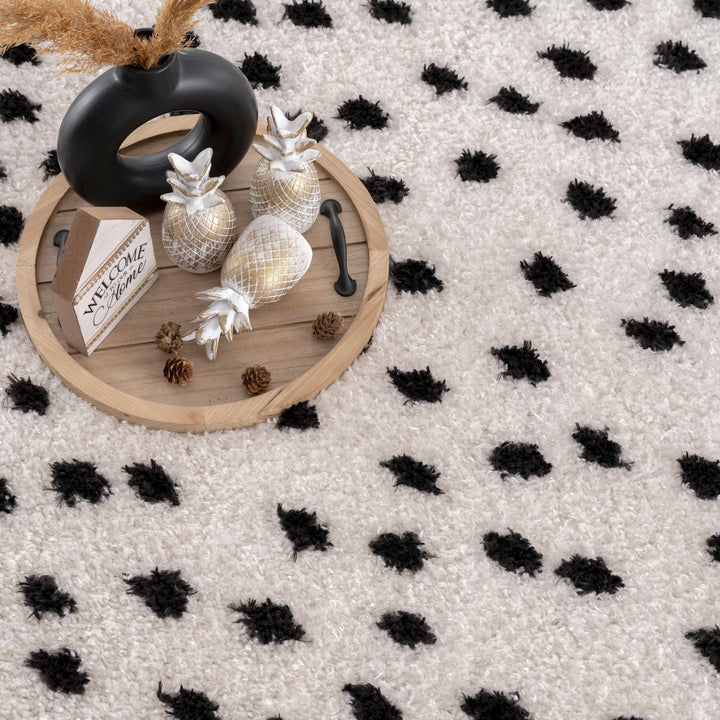 Chaia Dotted Contemporary Ivory and Black Plush Pile Area Rug - The Rug Decor