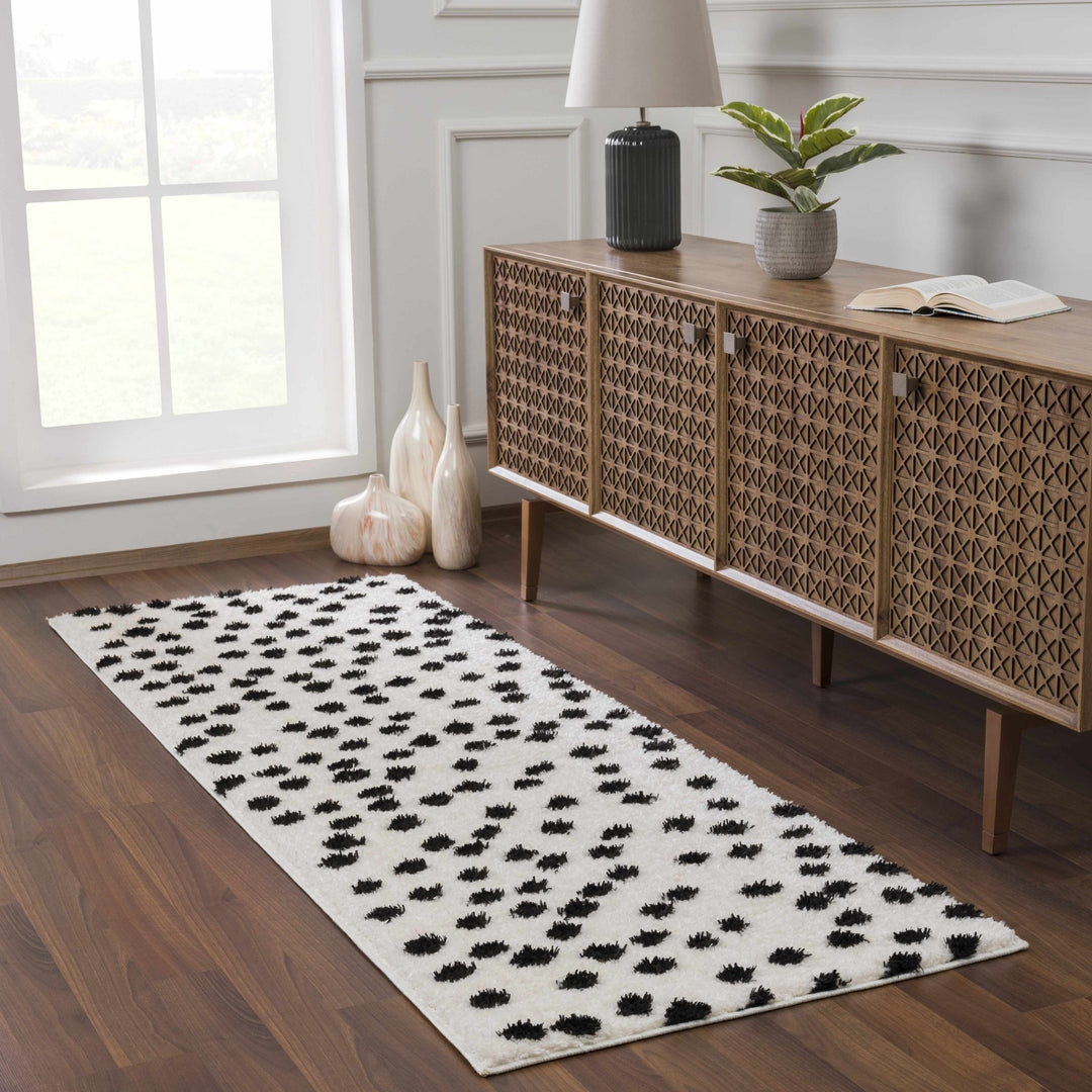 Chaia Dotted Contemporary Ivory and Black Plush Pile Area Rug - The Rug Decor