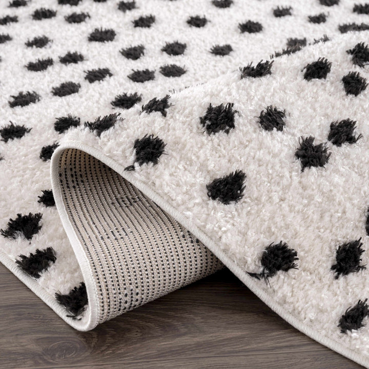 Chaia Dotted Contemporary Ivory and Black Plush Pile Area Rug - The Rug Decor
