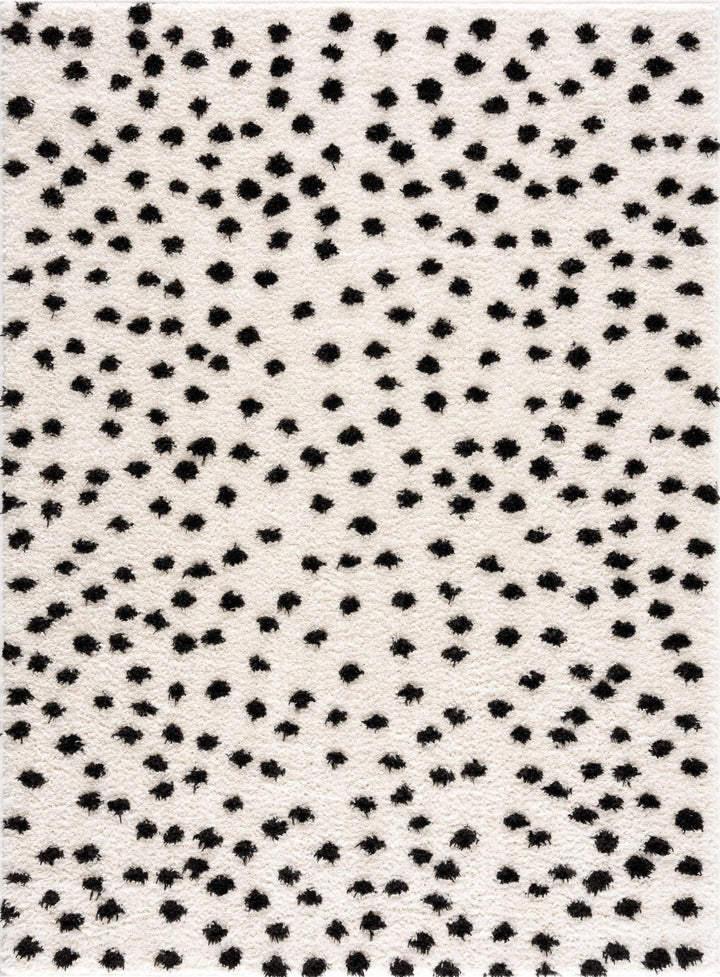 Chaia Dotted Contemporary Ivory and Black Plush Pile Area Rug - The Rug Decor