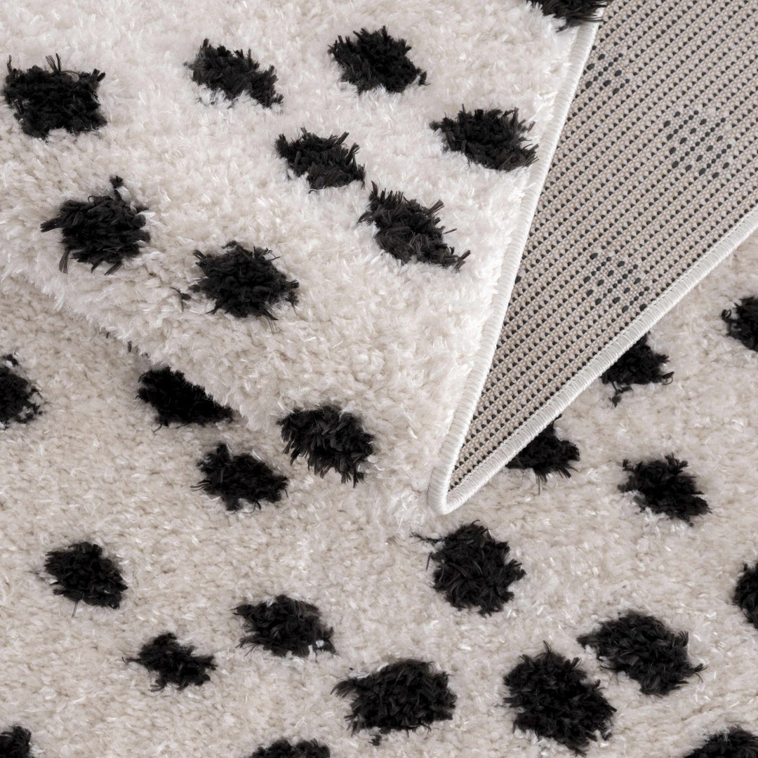Chaia Dotted Contemporary Ivory and Black Plush Pile Area Rug - The Rug Decor