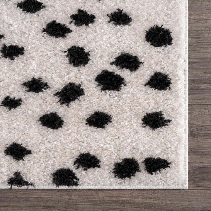 Chaia Dotted Contemporary Ivory and Black Plush Pile Area Rug - The Rug Decor
