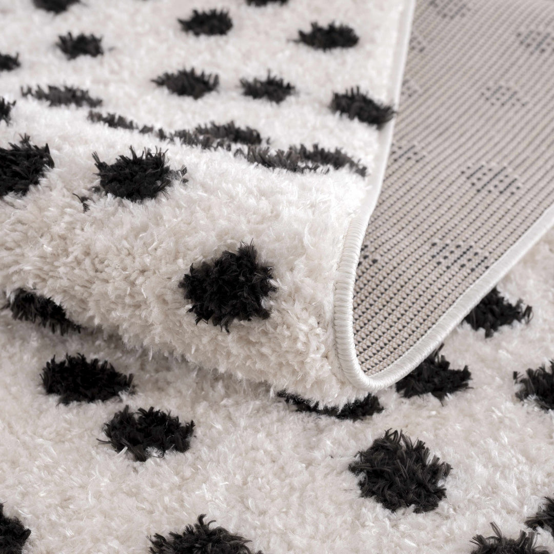 Chaia Dotted Contemporary Ivory and Black Plush Pile Area Rug - The Rug Decor