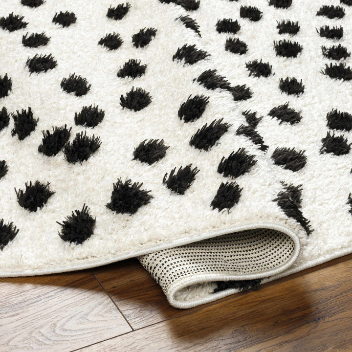 Chaia Dotted Contemporary Ivory and Black Plush Pile Area Rug - The Rug Decor
