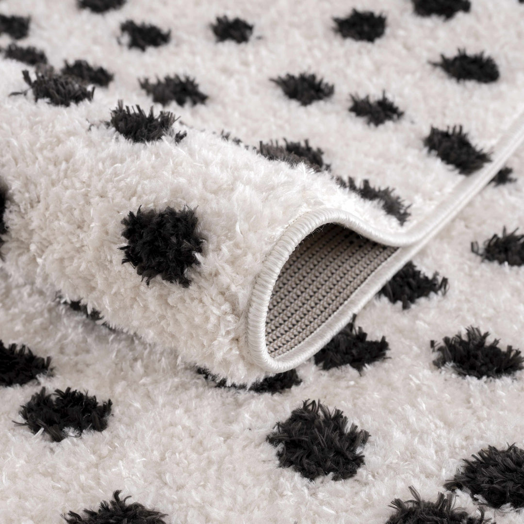 Chaia Dotted Contemporary Ivory and Black Plush Pile Area Rug - The Rug Decor