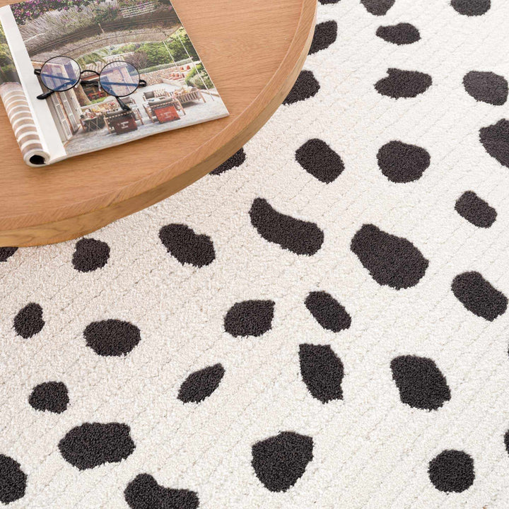 Chaia Dotted Modern Ivory and Charcoal Stripes Texture area rug - The Rug Decor
