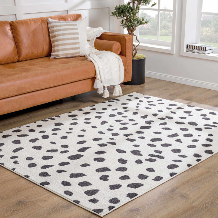 Chaia Dotted Modern Ivory and Charcoal Stripes Texture area rug - The Rug Decor