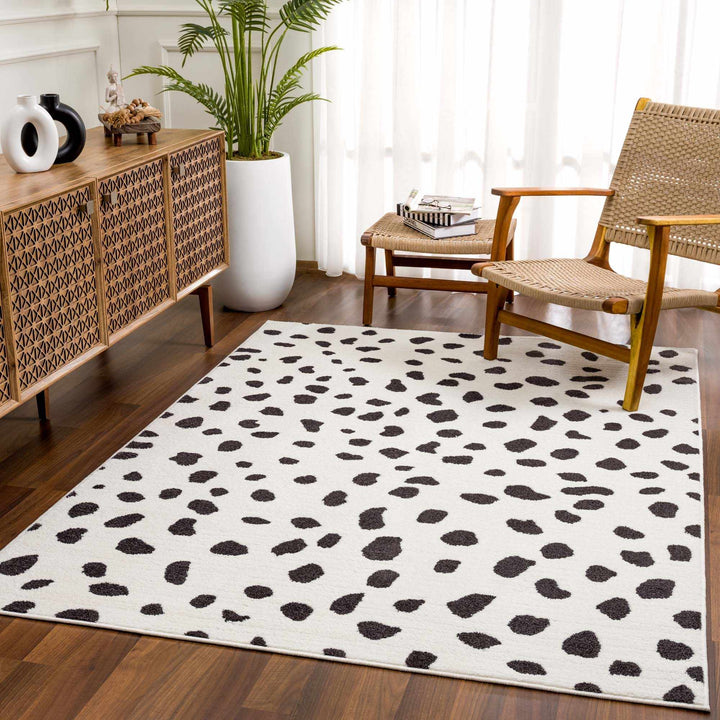 Chaia Dotted Modern Ivory and Charcoal Stripes Texture area rug - The Rug Decor