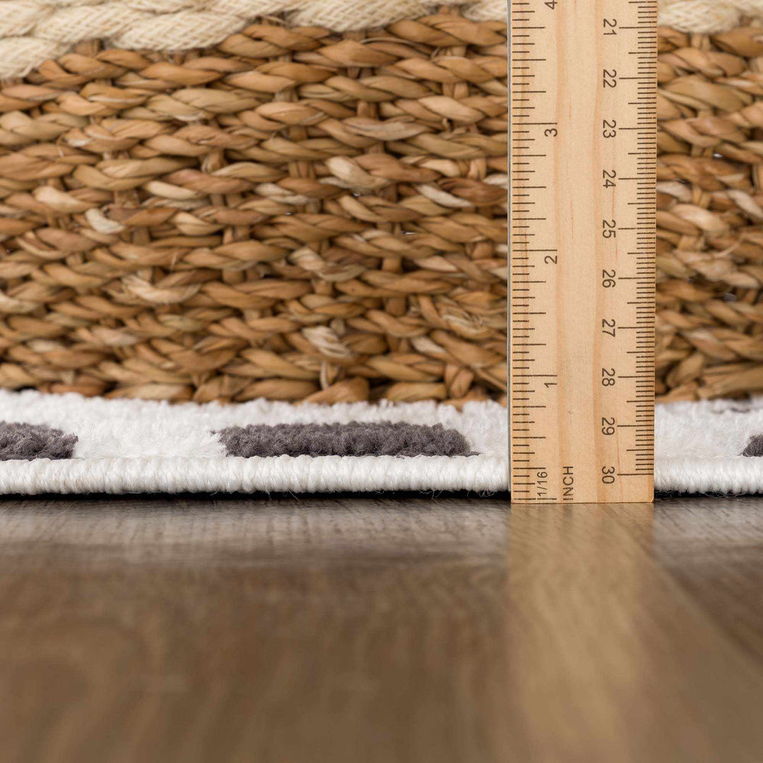 Chaia Dotted Modern Ivory and Charcoal Stripes Texture area rug - The Rug Decor
