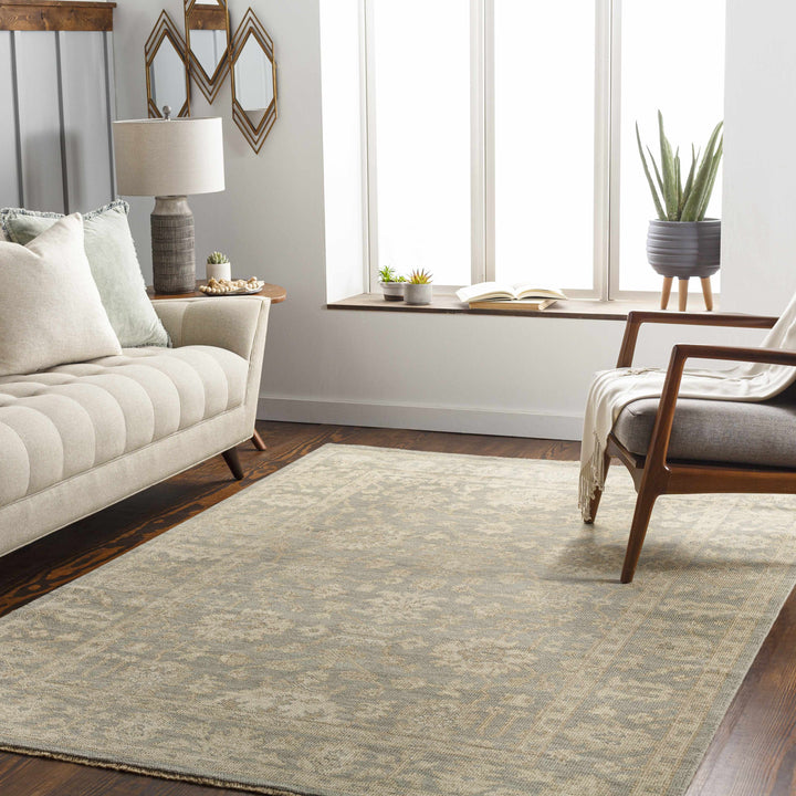 Chalgrove Traditional Floral Design Beige And Gray Hand Knotted Area Rug