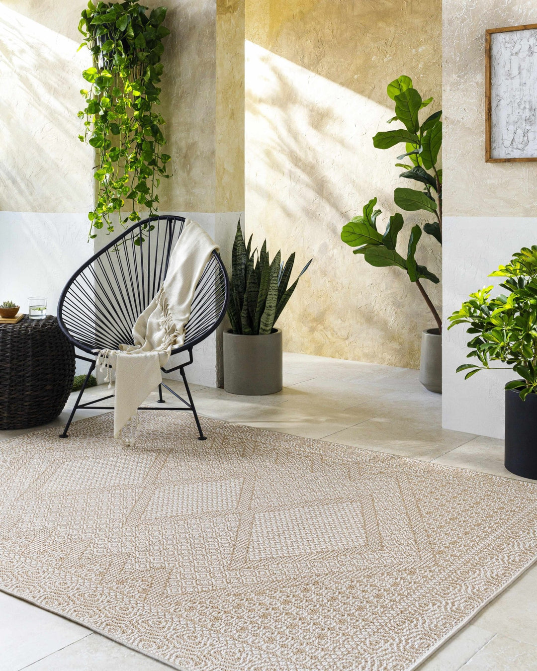 Chaman Traditional Design Ivory And Tan Machine Woven Rug - The Rug Decor
