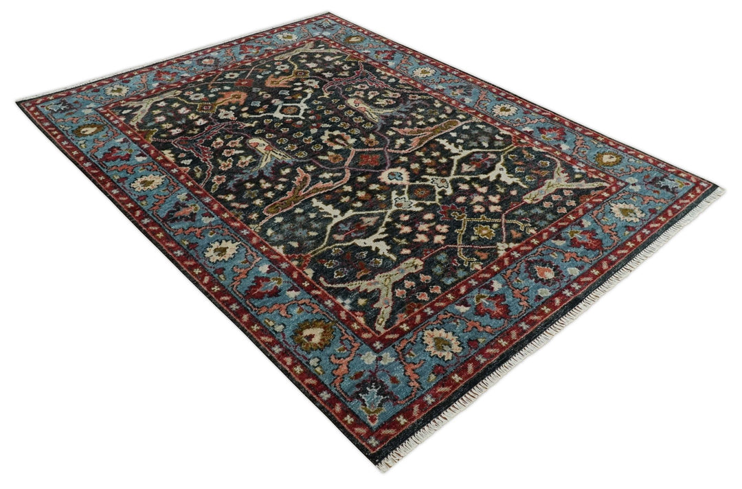 Charcoal and Blue Hand Knotted Oushak Multi Size Wool Area Rug - The Rug Decor