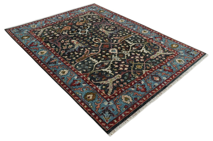 Charcoal and Blue Hand Knotted Oushak Multi Size Wool Area Rug - The Rug Decor