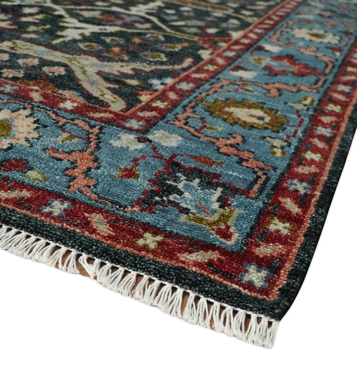 Charcoal and Blue Hand Knotted Oushak Multi Size Wool Area Rug - The Rug Decor