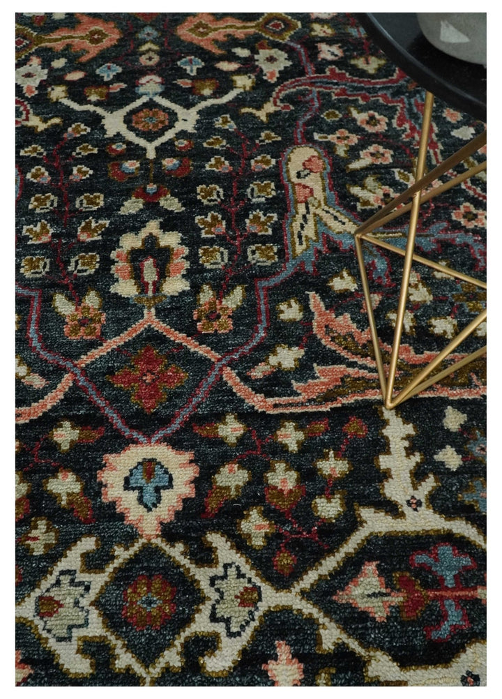 Charcoal and Blue Hand Knotted Oushak Multi Size Wool Area Rug - The Rug Decor