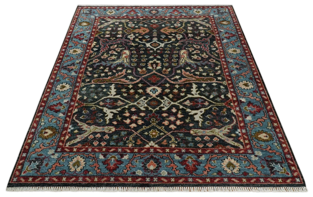 Charcoal and Blue Hand Knotted Oushak Multi Size Wool Area Rug - The Rug Decor